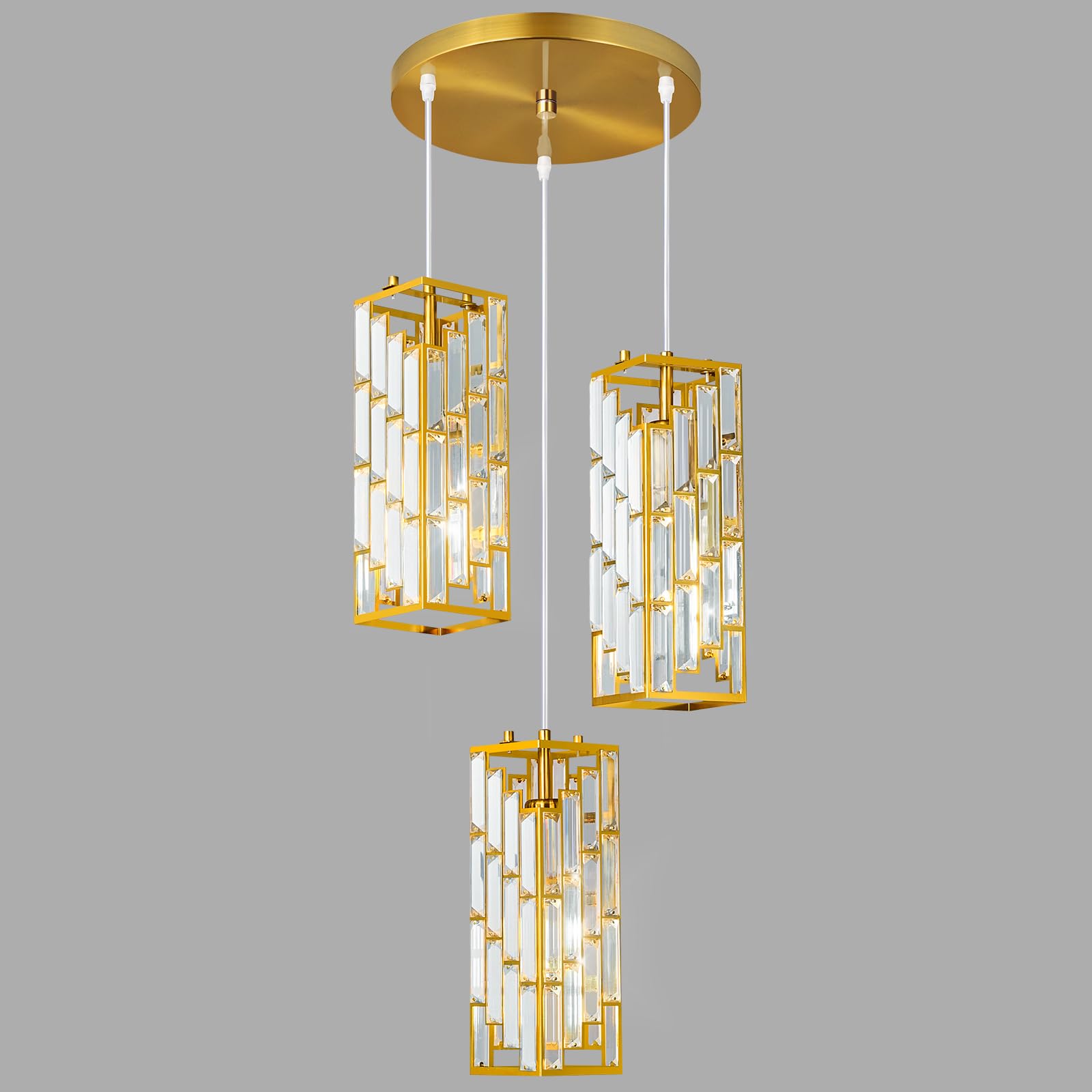 Photo 1 of FDPBY Gold Pendant Lighting Modern Pendant Light, Mini Crystal Chandeliers,Adjustable Pendant Light Fixture for Kitchen Island Dinning Room Bedroom (3 Light)