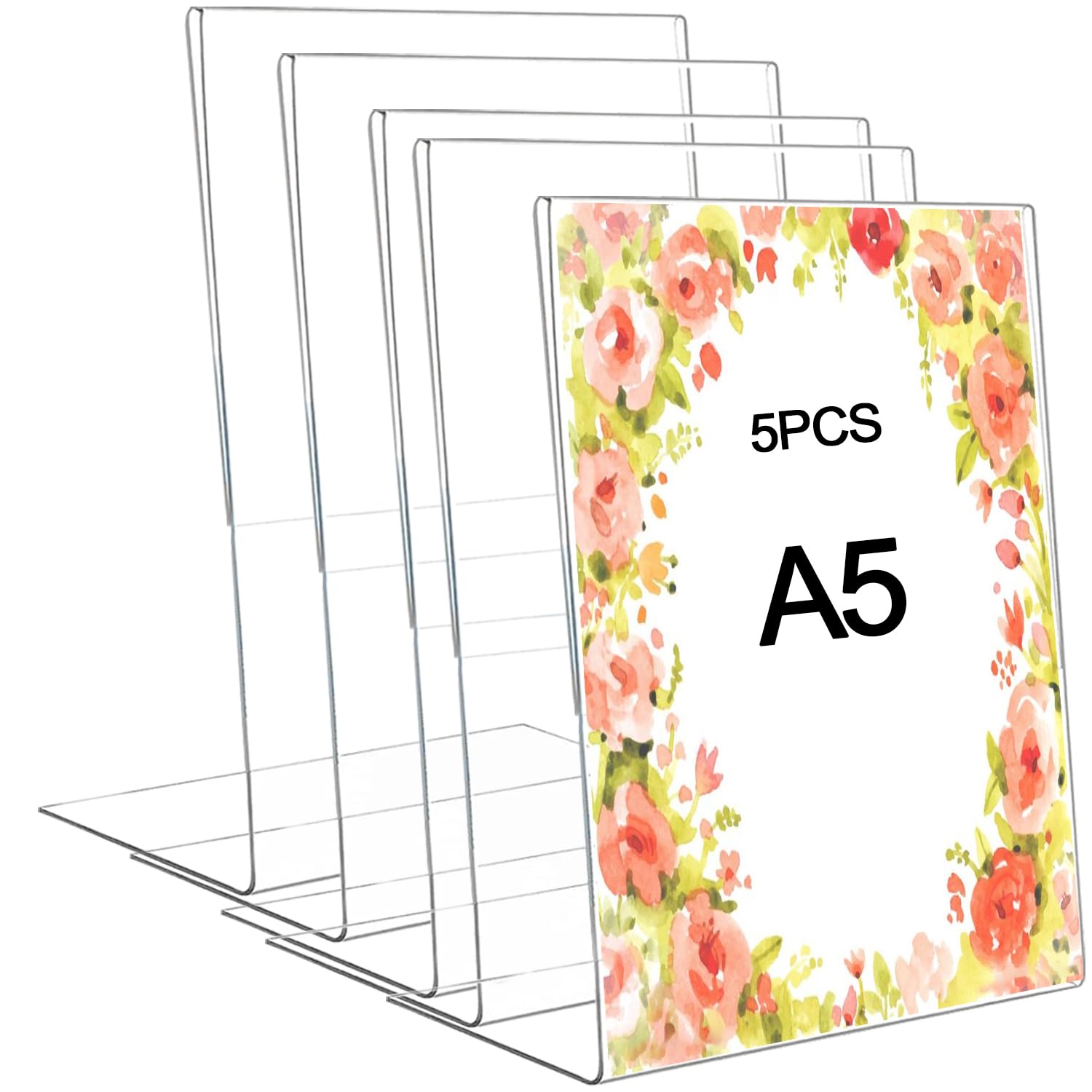 LOSYHU A5 Acrylic Sign Holder 5 Pack L-Shape Perspex Display Stands Acrylic Poster Menu Holder Clear Plastic Display Holders Table Poster Menu Holder for Promotion Exhibition Picture Menu Show