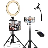 LED Ring Light with Tablet Tripod Stand Kit - 10'' Circle Ringlight with Cell Phone Holeder & Photo Selfie Remote for Tiktok