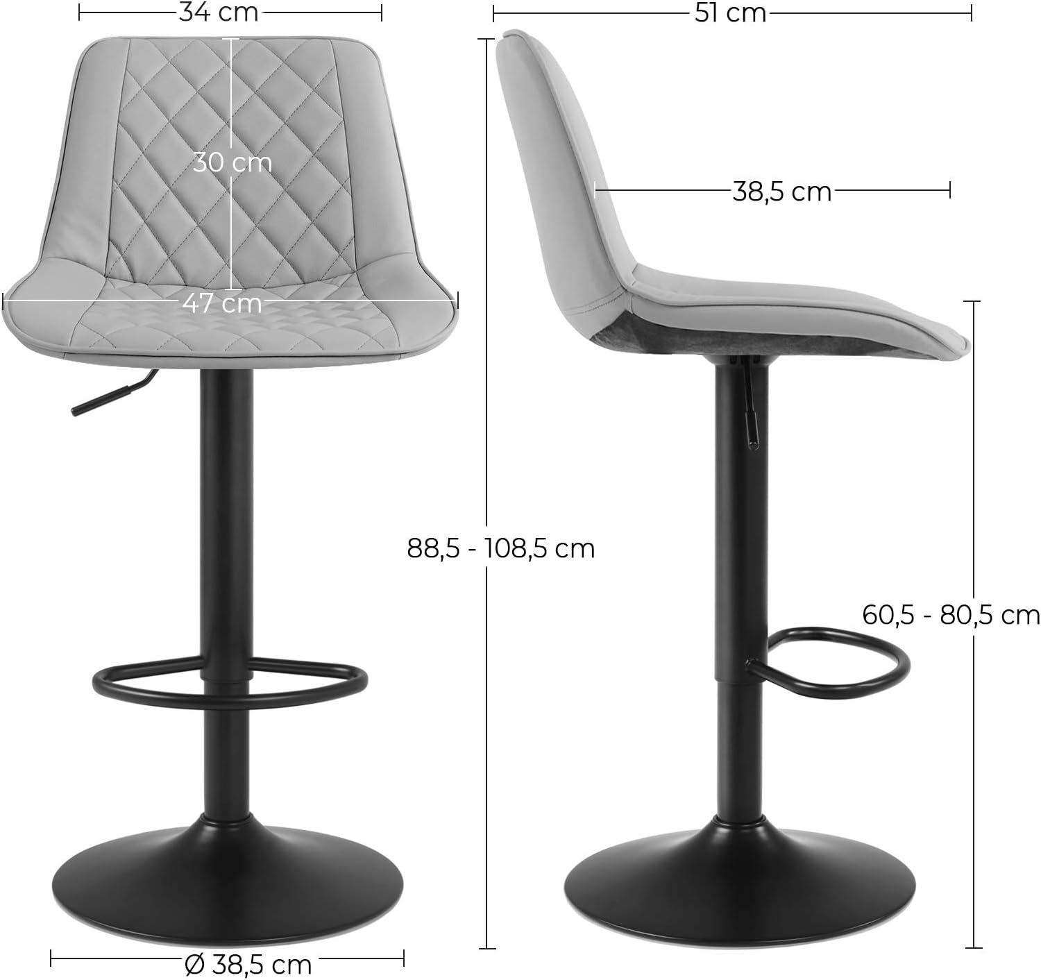 Muebles SONGMICS Juego de 2 Taburetes de Bar Asiento Acolchado