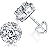 Halo Cubic Zirconia Stud Earrings for Women Men 14K Gold Plated Hypoallergenic Brilliant Round Square Heart CZ Stud Earrings for Sensitive Ears