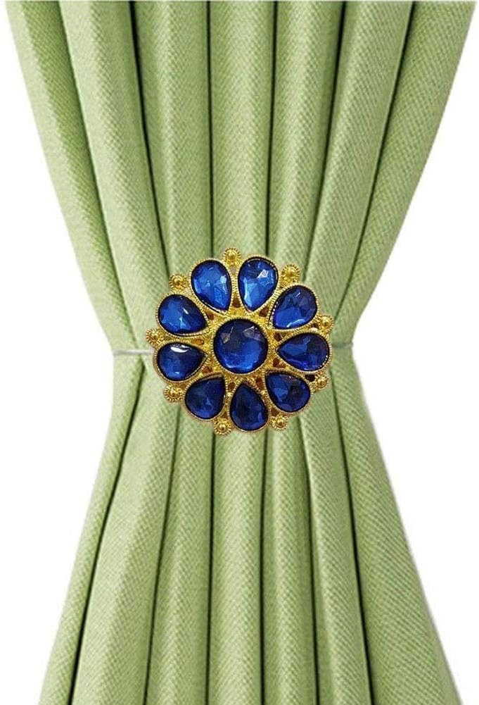 EleCharm Ayygift 1 Pair Blue Crystal Flower Magnetic Curtain Tiebacks Curtain Buckle Holdbacks