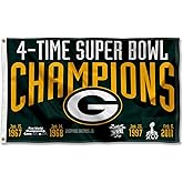 Green Bay Packers 4X and 4 Time Super Bowl Champions Flag Outdoor Indoor 3x5 Foot Banner