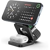 KU XIU Fast Wireless Charger, Magnetic Foldable 3 in 1 Charging Station for iPhone 17/16/15/14/13/12/Pro/Plus/Pro Max, 5W Portable Charger for Apple Watch10/9/8/7/6/5/4/3/SE, for Airpods3/2/Pro-Black