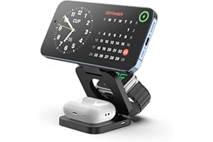 KU XIU Fast Wireless Charger, Magnetic Foldable 3 in 1 Charging Station for iPhone 16/15/14/13/12/Pro/Plus/Pro Max, 5W Portable Charger for Apple Watch9/8/7/6/5/4/3/SE, for Airpods3/2/Pro-Black