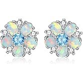 CiNily Flower Earrings,Opal Stud Earrings Sterling Silver or White Gold/Rose Gold Plated Ladies Flower Stud Earrings Cute Unique Earrings for Girls
