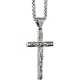BGCOPPER 925 Sterling Silver Crucifix Necklace Pendant for Men, Jesus Cross Necklace for Women