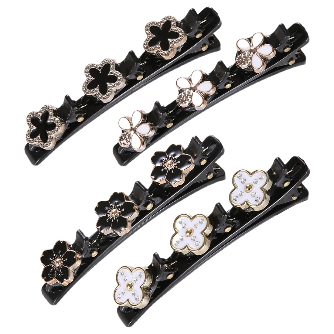 Set of 4 Hair Clips with Crystal Flower, Hummingbird Hair Clip, Clover Rhinestone Hair Clips, Hair Clips with Clips, Large Hair Clip, for Firm Styling for Women (4 Styles)