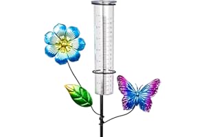 VEWOGIFT Butterfly Rain Gauge Outdoor, Freeze Proof Rain Gauges with 7 Inch Plastic Tube, Metal Flower Garden Stake Decor for Measuring Precipitation