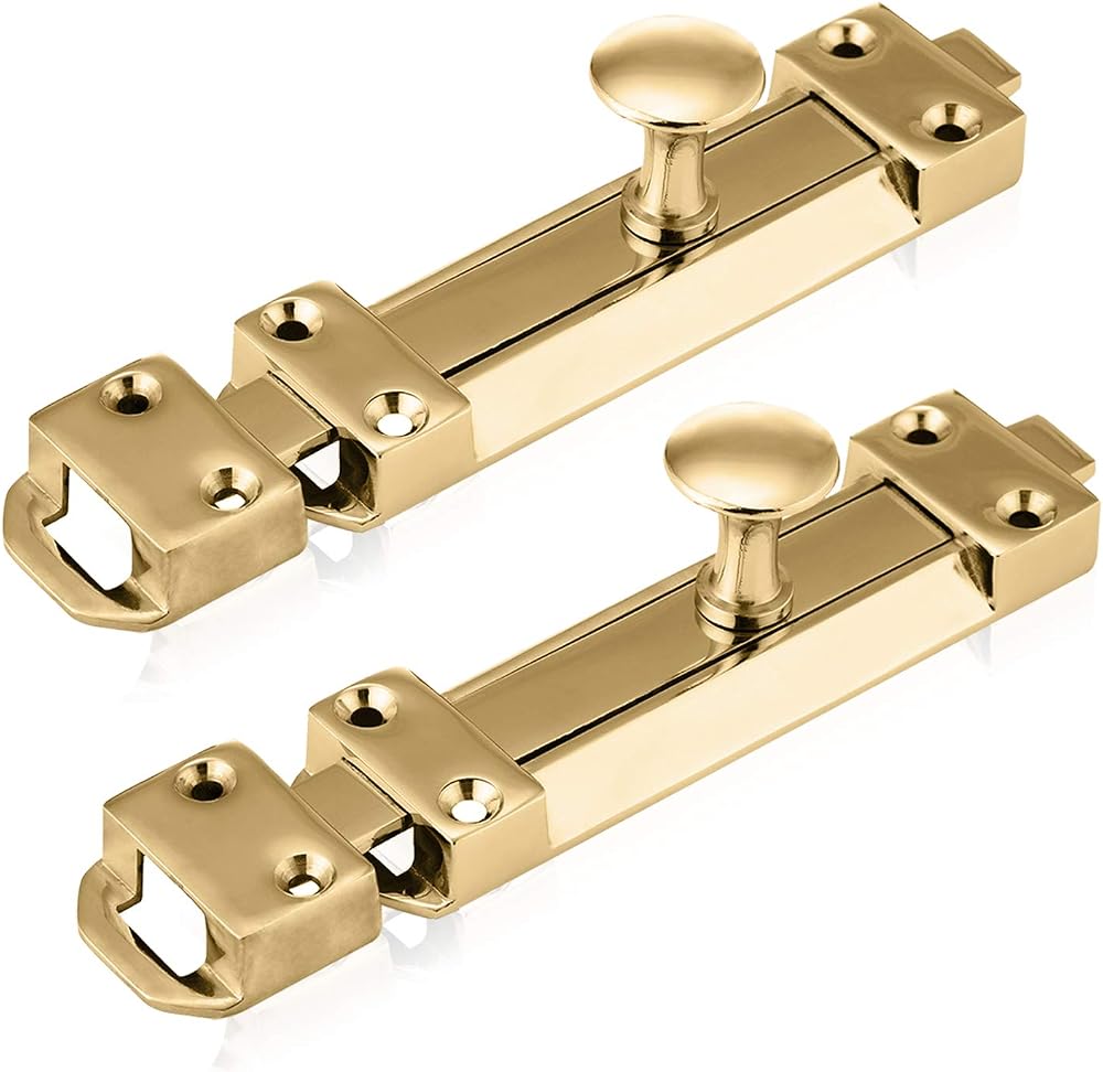 XFORT 2 Pack Polished Brass Door Bolt Surface Mounted 150mm