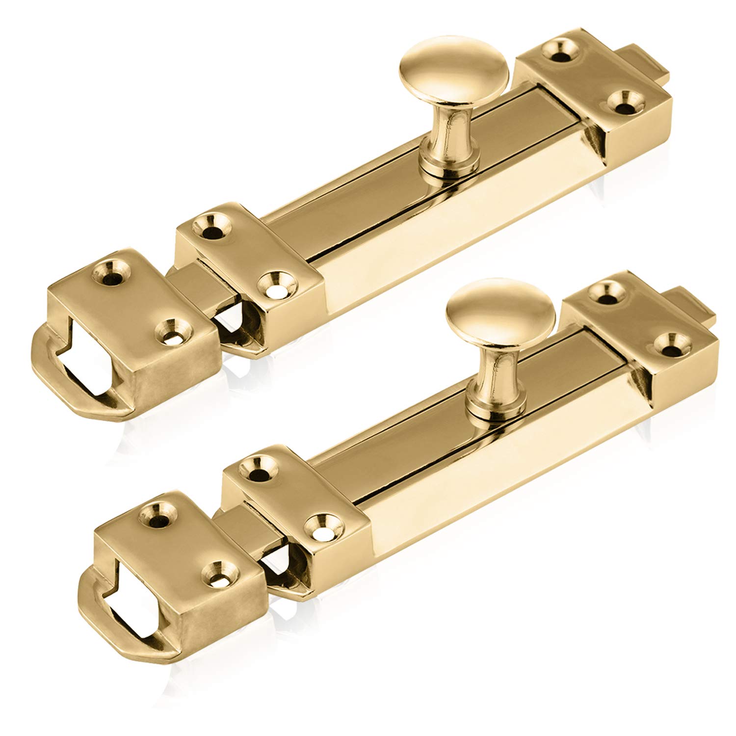 XFORT® 2 Pack Polished Brass Door Bolt, Surface Mounted Sliding Door Lock, Durable Door Lock Bolts Ideal for Securing Internal Doors for Bedrooms, Bathrooms, Cupboards and Storage Units (150mm)