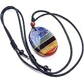 MuYu Art 7 Chakra Stones Necklace Gemstone Pendant Crystal Necklace for Chakra Balancing Therapy Mineral Rock Gemstone Collection Mini Stones, Thumb Worry Stone Oval Pocket Palm Gemstones
