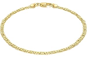 CISSIEPERAL Ankle Bracelets 14K Gold Plated Anklets for Women Waterproof 3.4mm Mariner Chain Anklets for Women Women’s Ankle Bracelet Anchor Chain 9’’ 10’’ 11’’
