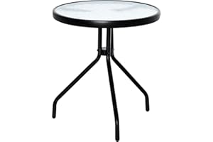 Outsunny Outdoor Side Table, 20" Round End Table, Bistro Table with Tempered Glass Top for Patio, Garden, Balcony, Poolside, 
