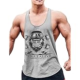 GYMAPE Mens Stringer Gym Bodybuilding Tank Tops Cotton for Workout with Arch Hem