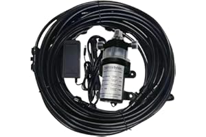 Furnrubden Misting Cooling System with Pump, Patio Misting System, 20FT Tubing +6 Brass Spray Nozzles, Outdoor Water Patio Misters for Outside Patio, RV Camper Marine Greenhouse, Fan, Trampoline