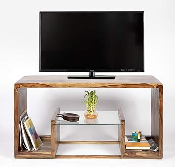 Ikiriya 100% Solid Sheesham Wooden Cabinet/TV Unit/Entertainment Furniture/Wooden Rack - Teak Finish