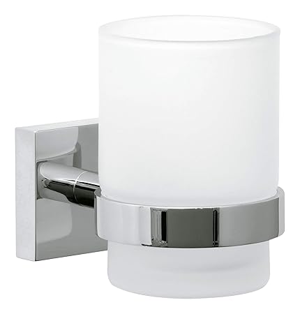 Tesa ekkro Zahnbürstenhalter (verchromt, satiniertes Glas, inkl. Klebelösung, hohe Haltekraft (bis 6kg), 95mm x 67mm x 110mm)