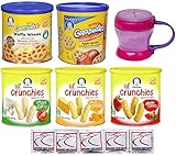 Gerber Graduates Baby Food Snacks - Lil Crunchies and Gerber Waffle and Wagon Wheels Variety Pack with Carrying Cup - Bundle of 5 Flavors