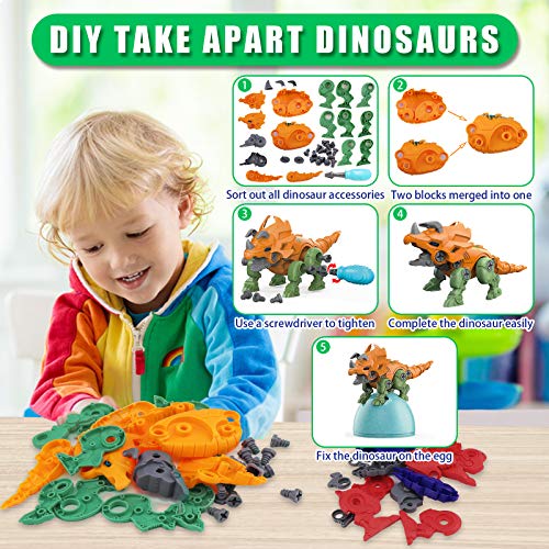 Rtudan Take Apart Dinosaur Toys for Kids-4 Pack Easter Large Dino Eggs Construction Engineering Play Kit Toys for 3 4 5 6 7 Year Old Boys