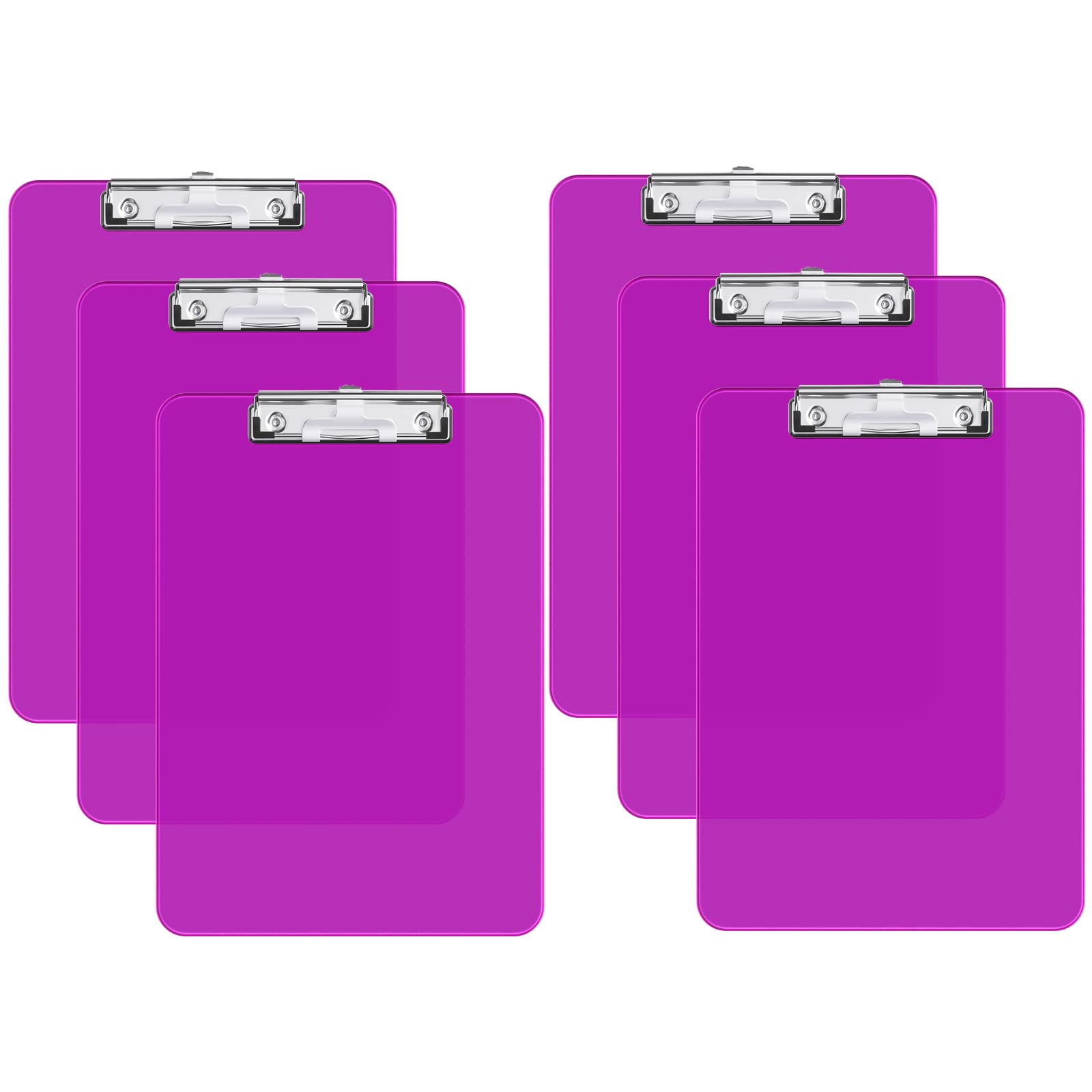 Hnogri Plastic Clipboard Set of 6, Purple Clip Board Standard A4 Letter Size for Classroom, Students, Office Supply, with Low Profile Clip, Size 12.5 x 9 in