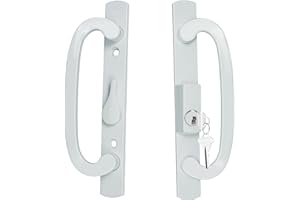 ReigaHood Keyed Sliding Patio Glass Door Handle Set Fits for Truth Legacy & Sash Controls P/N #2265, 45° Keyway w/o Mortise Lock, 3-15/16" Hole Centers, Non-Handed, White Diecast, B Position