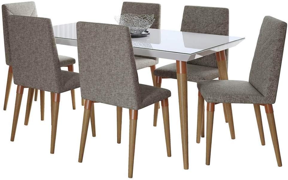 Manhattan Comfort Utopia Midcentury Modern Dining Table and Chairs Set, White Gloss/Grey