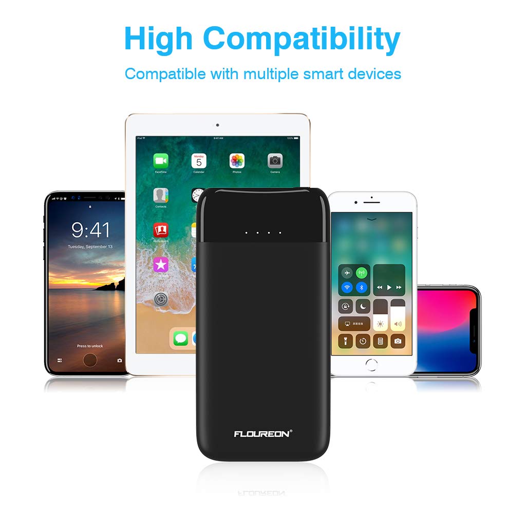 FLOUREON 10000mAh Portable Power Bank External Battery Pack with QC 3.0 High Speed Output (Black)