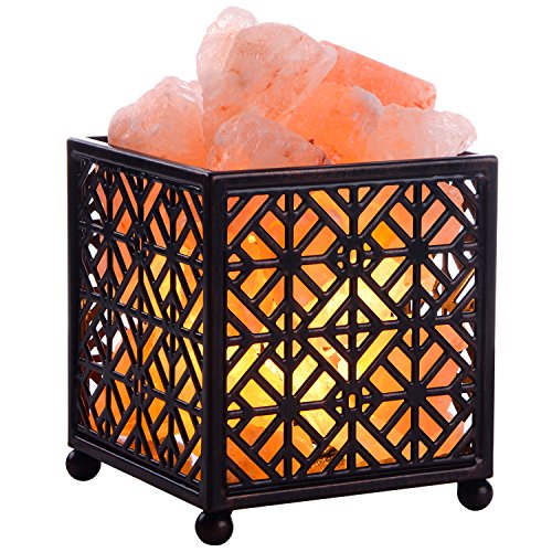 Himalayan Salt Lamp,CREATIVE DESIGN Salt Lamp Natural Salt Rock Lamp with Metal Basket for Air Purifying, Incl