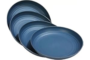 Wheat Straw Plates Unbreakable Dinner Plates Set of 4, Reusable Lightweight Plastic Plate for Camping Kitchen, Microwave and 
