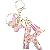 jtkdxqs Letter A-Z Keychain Pink Tassel Butterfly Key Ring for Women Backpack Handbags Pendant