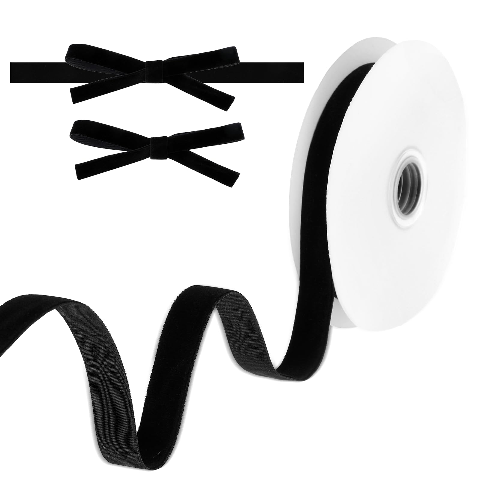 1.5cm Black Velvet Ribbon for Gift Wrapping 15mm 10 Yards Craft Velvet Ribbon Vintage Gift Wrap Ribbons, Spool Fabric Ribbons for Bow Making Wreath Decoration, 5/8"