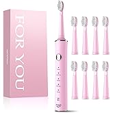 JTF Sonic Electric Toothbrush for Adults & Kids: 5 Modes for Sensitive Teeth, Effective Yet Gentle Cleaning - with 8 Brush Heads & Smart Timer, Rechargeable Portable for Daily Care, Home & Travel Use