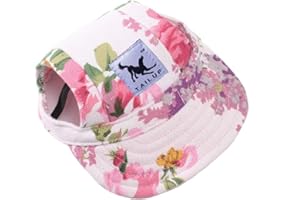 Leconpet Baseball Caps Hats with Neck Strap Adjustable Comfortable Ear Holes for Small Medium and Large Dogs in Outdoor Sun Protection (XL, Colour Flower)