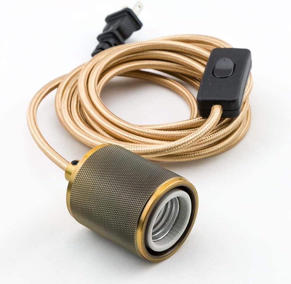 Fantado Diamond SoHo Gold Pendant Light Lamp Cord w/Satin Brass Finish, 11FT Braided Cloth by PaperLanternStore