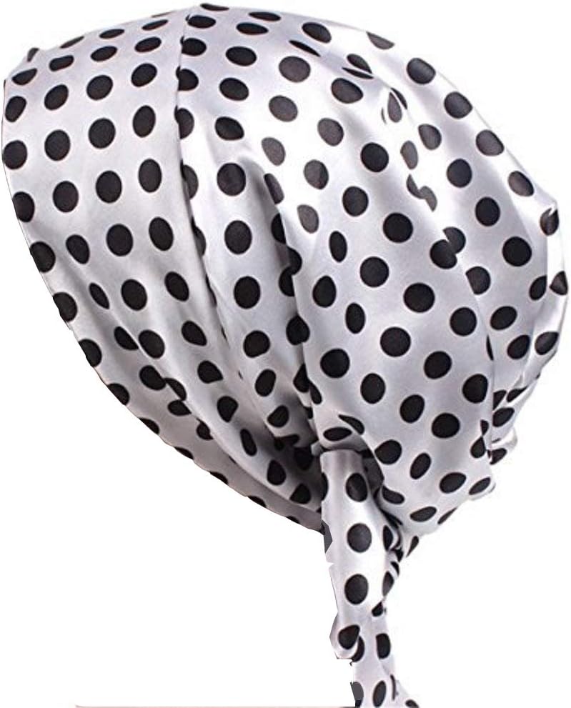 Samidy Satin Bow Headscarf Comfortable Sleeping Bonnet Curly Hair Wrap Womens Silk Head Scarf Head Wrap Cap (Dotted)