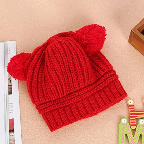 Angogo Cute Baby Kids Girls Boys Double Balls Warm Winter Knitted Beanies (red)
