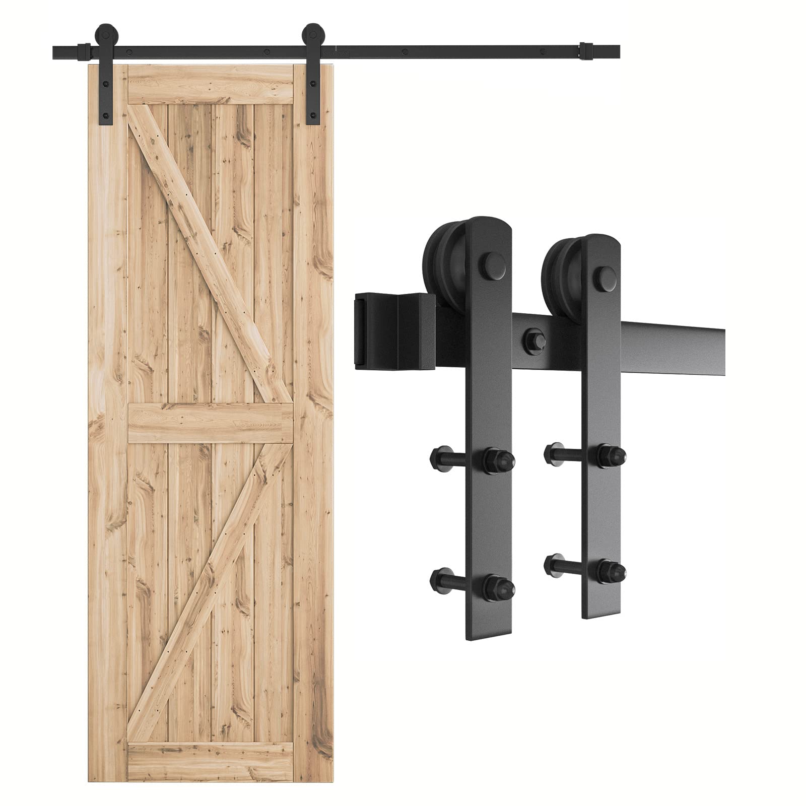 SMARTSTANDARD 5.5ft Barn Door Hardware kit, Barn Door Track, Sliding Door Hardware kit, Smoothly and Quietly -Heavy Duty Sturdy -Easy to Install, Fit 30"-33" Wide Door Panel (I Shape Hanger) Image