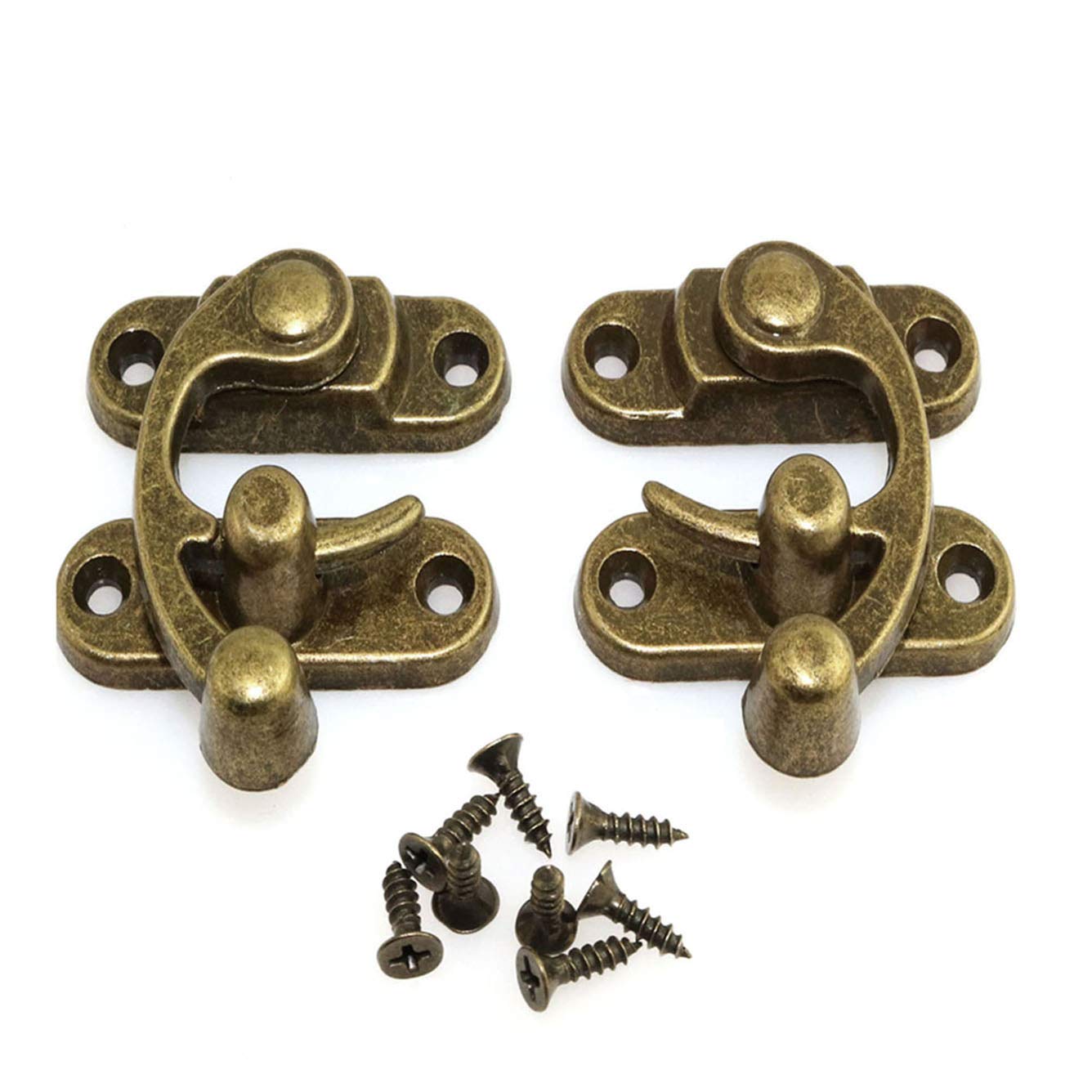 RuiLing 1 Pair Bronze Mini Swing Arm Clasp Latch Vintage Style Left Right Toggle Hasp Hook Metal Catch Curved Buckle, Bronze, 33X28mm