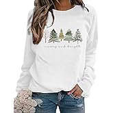 Christmas Sweatshirts for Women Merry and Bright Christmas Tree Graphic Long Sleeve shirts Xmas Holiday Party Pullover Tops