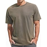 VEIISAR Men's Heavy Weight Crew Neck 100% Cotton T-Shirt - 250g/m² Thick Distressed Washed T-Shirts for Men