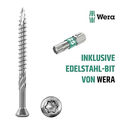 400 Terrassenschrauben Edelstahl 5x60mm rostfrei - incl. Wera Bit Torx 25 - C2 martensitisch, AISI 410 für Hartholz-Dielen