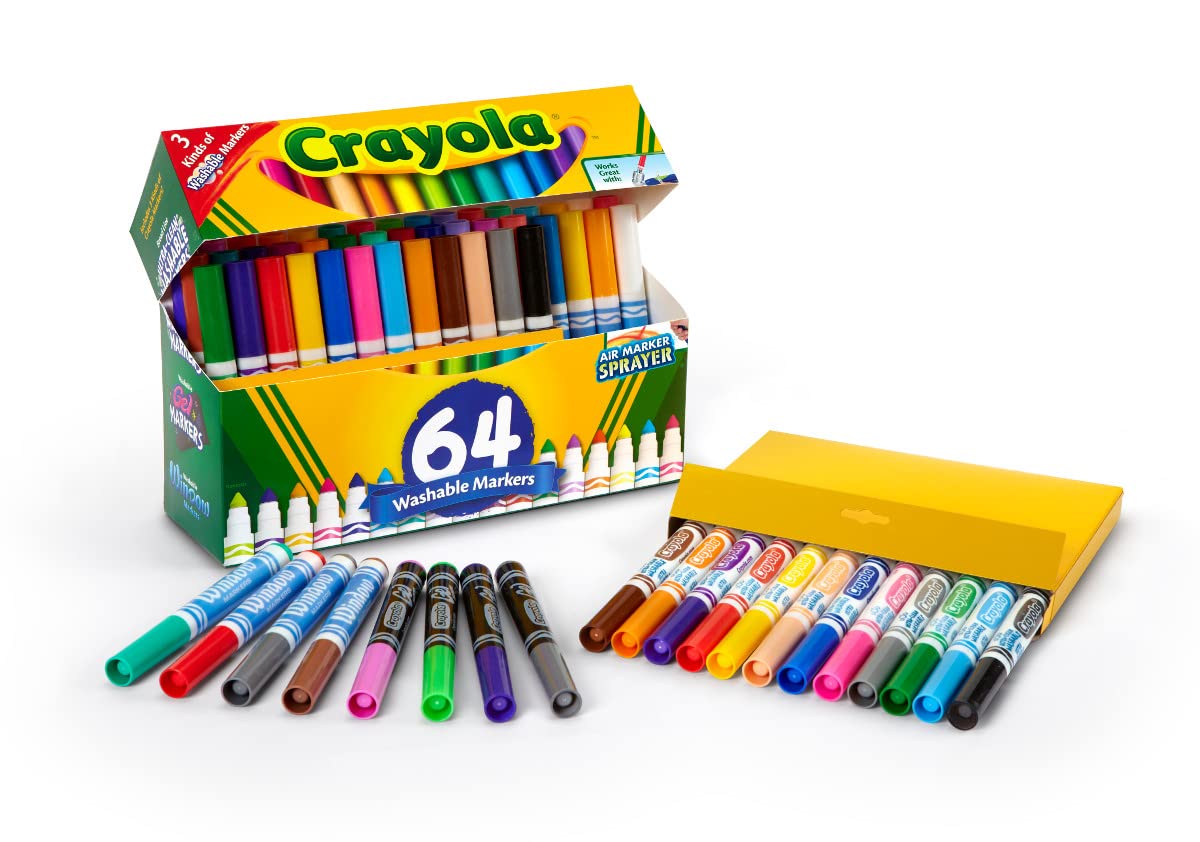 Crayola Washable Broad Line Marker Variety Set (64ct), Ultra-Clean, Window, & Gel FX Markers for Kids, Coloring Supplies for Arts & Crafts, Ages 3, 4, 5