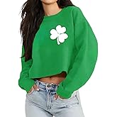 NITRFLA St Patrick's Day Shirt Women Lucky Irish Shamrock Print Long Sleeve Shirt Lucky Clover Graphic Tees Tops