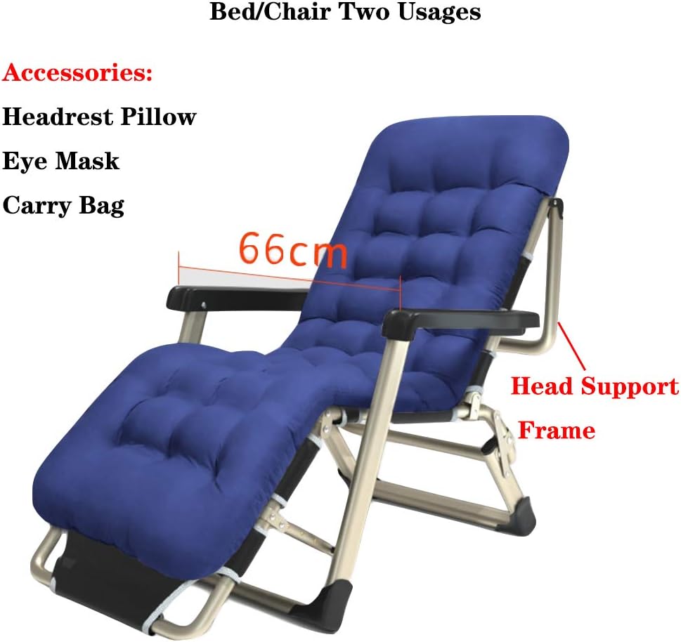 XIAOMEI Folding Recliner Chair,with Foot Rest Cool Padded Adjustable Reclining Chaise Lounge Sturdy Bed Chair Two Usages Support 500lbs