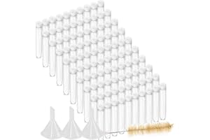 100 Pcs 12x100 mm Clear Plastic Bead Containers Test Tube with White Lid, with 3 Funnels 1 Brush Flat Bottom Candy Tubes Jell