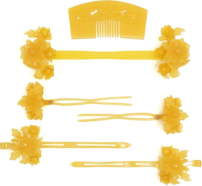 Amazon ソウビエン 髪飾り 成人式 卒業式 本格簪 6点 セット 花魁 黄色 イエロー 菊 花 前櫛 笄 前挿し 芳丁 吉丁 舞妓 ヘアアクセサリー 日本製 和装小物 通販