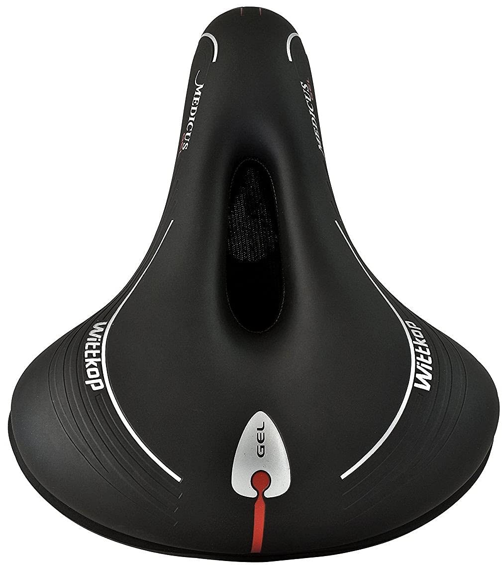 WITTKOP Bicycle saddle with comfortable 3-zone concept and extra gel padding, comfortable bicycle saddle for men and women, Büchel Grande Medicus, bike seat with clamp, black