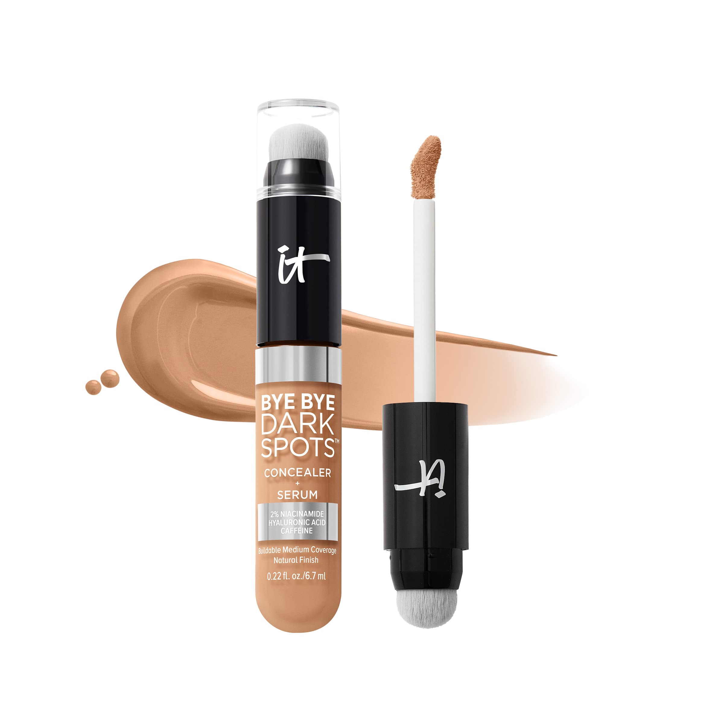 IT Cosmetics, Bye Bye Dark Spots Concealer + Serum, Medium Coverage, Made with Niacinamide, Hyaluronic Acid & Caffeine, Shade: 30 Medium Cool, 6.7 ml