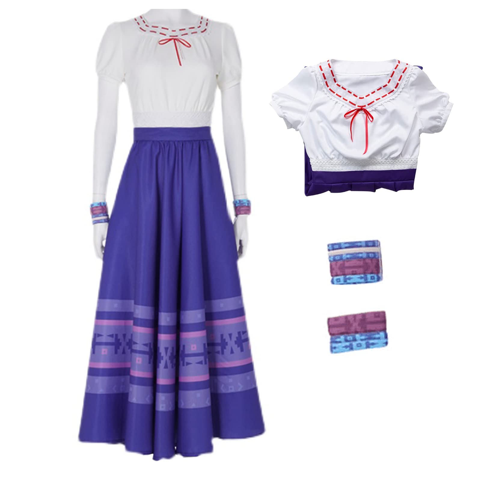 Photo 1 of PAINEOMN Luisa Costume Dress Adult Madrigal Princess Skirt Shirt Set with Wristband for Women Halloween Cosplay Outfit Uniform XL